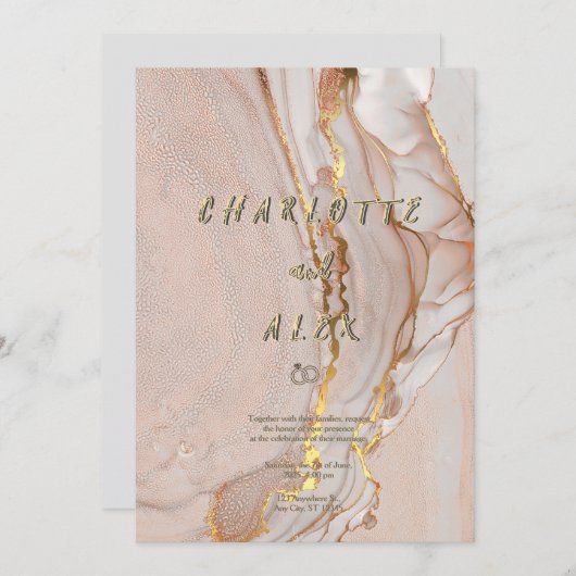 Alcohol Ink Chic Wedding Invitation Kaart (Voorkant / Achterkant)