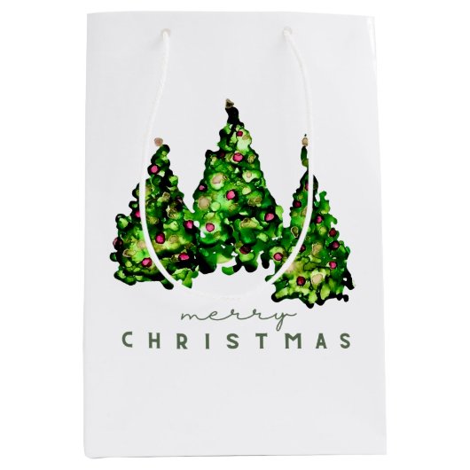 Alcohol Ink Design Kerstboom Cadeaupapier Medium Cadeauzakje (Voorkant)