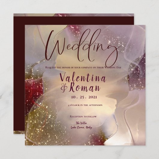 Alcohol & Ink Elegant Wedding Invitation Kaart (Voorkant / Achterkant)