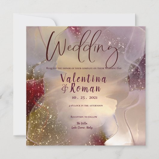 Alcohol & Ink Elegant Wedding Invitation Kaart (Voorkant)