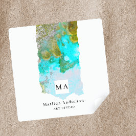 Alcohol Ink Glitter Graphic Artist Studio Monogram Vierkante Sticker