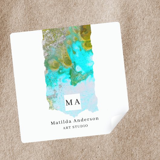 Alcohol Ink Glitter Graphic Artist Studio Monogram Vierkante Sticker