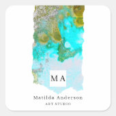 Alcohol Ink Glitter Graphic Artist Studio Monogram Vierkante Sticker (Voorkant)