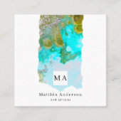 Alcohol Ink Glitter Graphic Artist Studio Monogram Vierkante Visitekaartje (Voorkant)