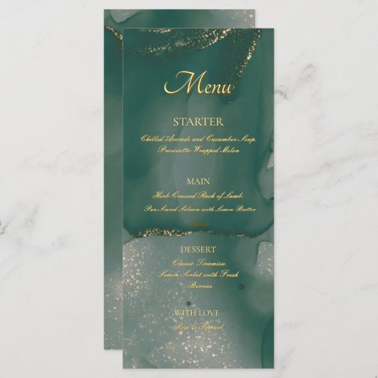 Alcohol Ink Green Glitter Chic Flat Menu (Voorkant / Achterkant)