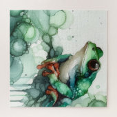 Alcohol Ink Groene Kikker Legpuzzel (Horizontaal)