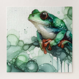 Alcohol Ink Groene Kikker Legpuzzel