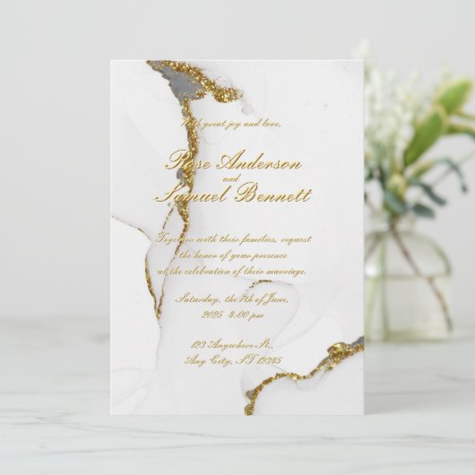 Alcohol Ink Handgemaakte Gouden Huwelijksuitnodigi Kaart (Staand voorkant)