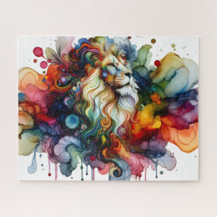 Alcohol Ink Kleurrijke Leeuw Legpuzzel