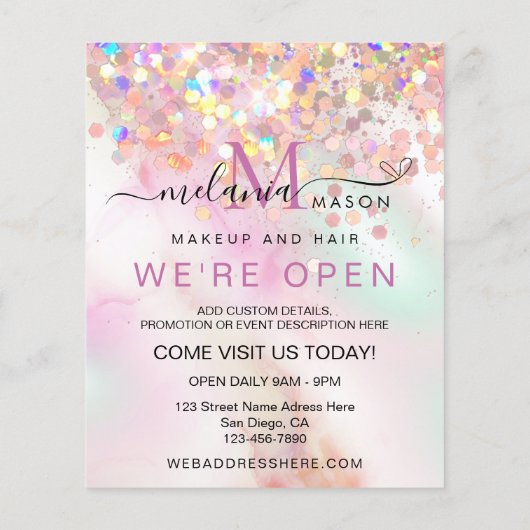 Alcohol Ink Make-upkunstenaar Holografische Glitte Flyer (Achterkant)