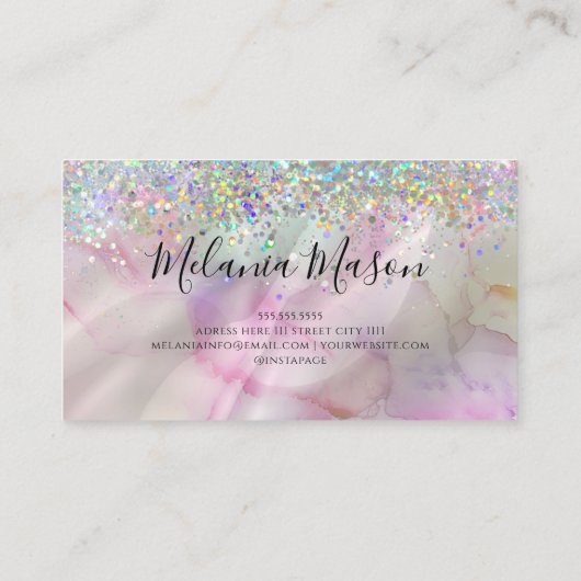 Alcohol Ink Makeup Artist Holographic Glitter Chic Visitekaartje (Achterkant)