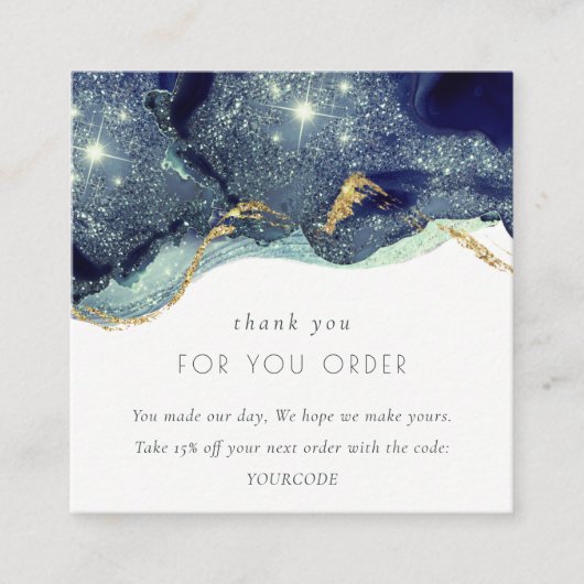 Alcohol Ink Navy Gold Glitter Bedankt voor uw best Vierkante Visitekaartje (Voorkant)