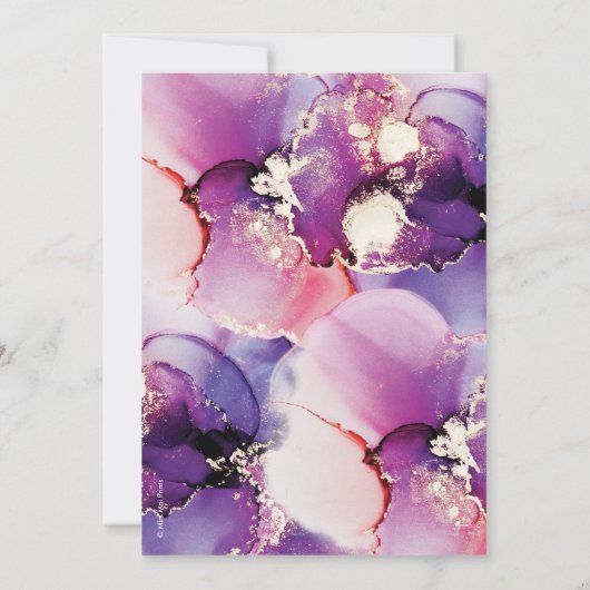 Alcohol Ink Paars Gold Birthday Party Invitation Kaart (Achterkant)