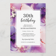 Alcohol Ink Paars Gold Birthday Party Invitation