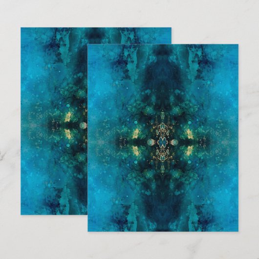 Alcohol Ink Peacock Blue Kaleidoscope Craft Paper (Voorkant / Achterkant)