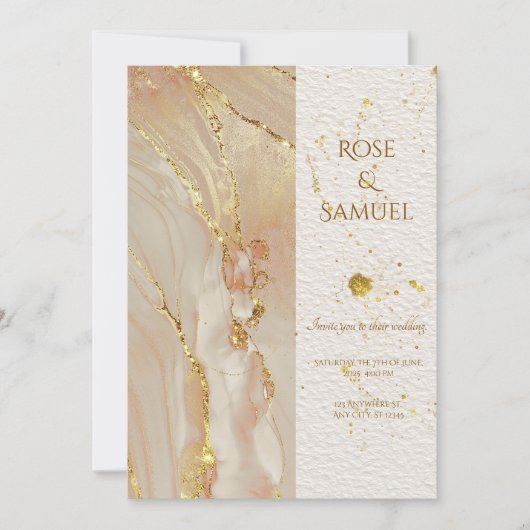 Alcohol Ink Rose Glitter Gold Wedding Invitation Kaart (Voorkant)