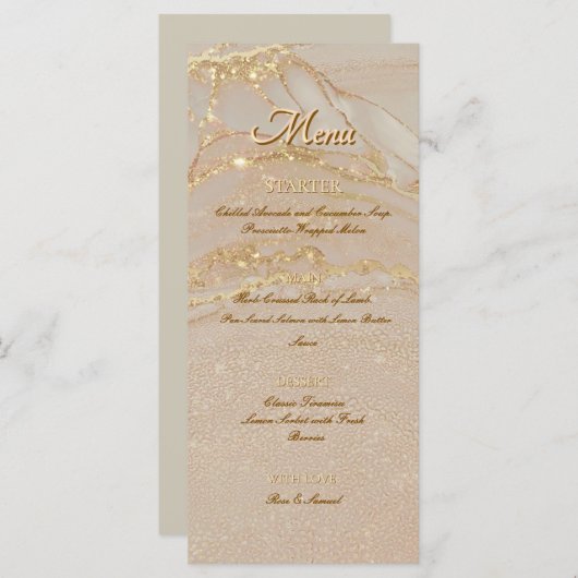 Alcohol Ink Roze Glitter Goud Chic Plat Menu (Voorkant / Achterkant)