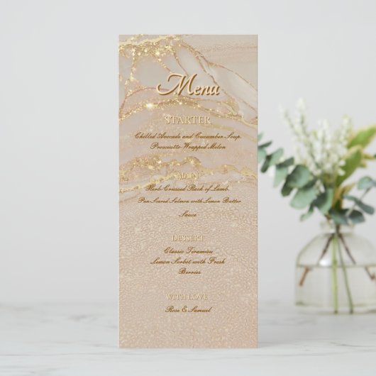 Alcohol Ink Roze Glitter Goud Chic Plat Menu (Staand voorkant)