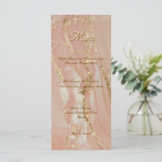 Alcohol Ink Roze Glitter Goud Elegant Flat Menu (Staand voorkant)