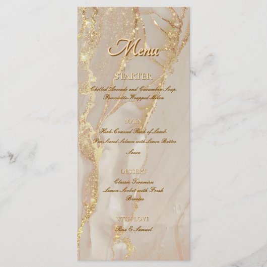 Alcohol Ink Roze Glitter Goud Elegant Plat Menu (Voorkant)