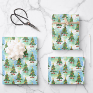 Alcohol Inkt en Waterverf Kerstbomen Patroon Inpakpapier Vel