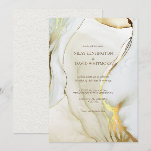 Alcohol Inkt Goud Chic Huwelijksuitnodigingen Kaart (Voorkant / Achterkant)