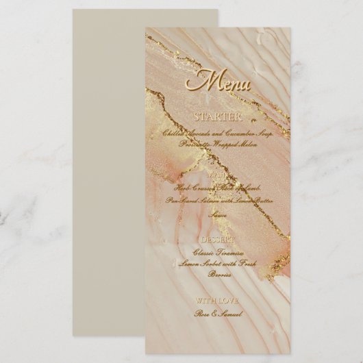 Alcohol Inkt Roze Glitters Gouden Elegante Platte  Menu (Voorkant / Achterkant)