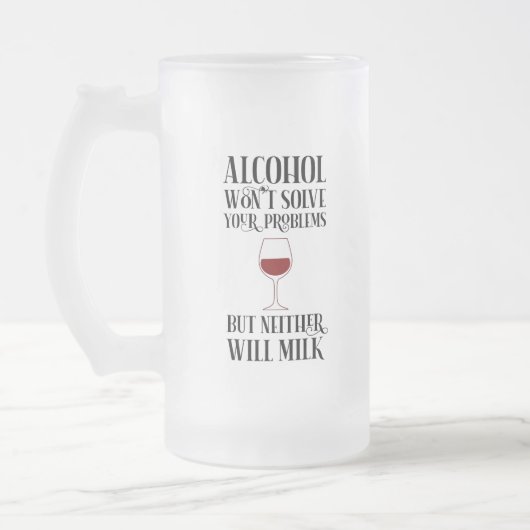 Alcohol lost je problemen niet op. matglas bierpul (Links)