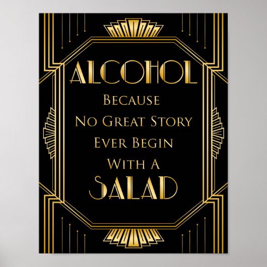 Alcohol Wedding Sign | Gatsby Art Deco Poster (Voorkant)