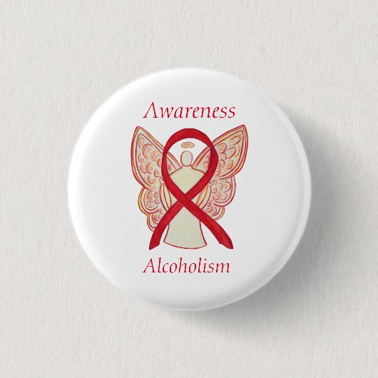 Alcoholbewustzijn Red Ribbon Angel - Aangepaste pi Ronde Button 3,2 Cm (Voorkant)