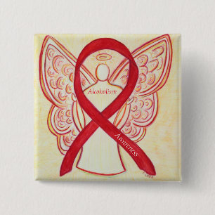 Alcoholbewustzijn Red Ribbon Angel - Aangepaste pi Vierkante Button 5,1 Cm