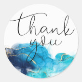 Alcoholinkt blauw glitter ronde sticker (Voorkant)
