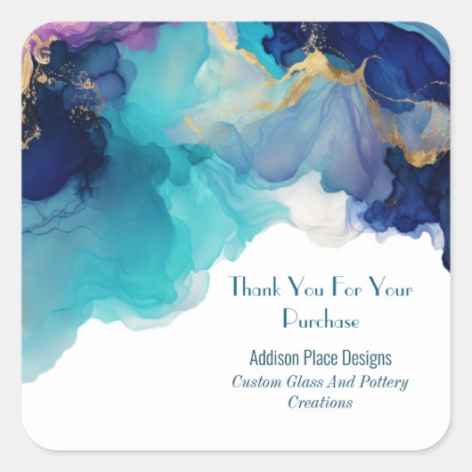 Alcoholinkt Blauwe Lavendel Afbeelding Dank u Stic Vierkante Sticker (Voorkant)