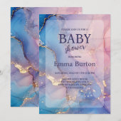 Alcoholinkt Marmeren Baby shower Uitnodiging (Voorkant / Achterkant)
