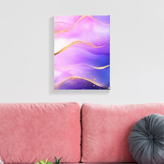 Alcoholinkt paarse gouden kunst canvas afdruk (Insitu (Woonkamer))