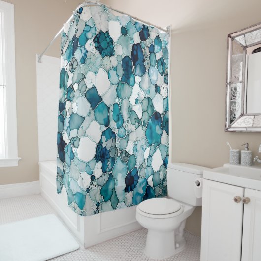 Alcoholinkt Patroon Blauw Levendig Douchegordijn (In situ)