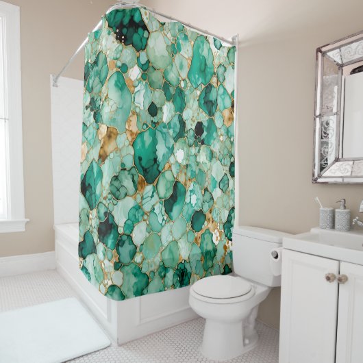 Alcoholinkt patroon Mint Groen Goud Douchegordijn (In situ)