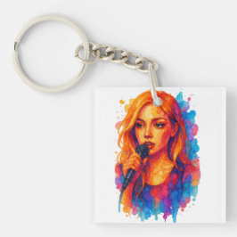 Alcoholinkt Portret van een jonge Vrouw zangeres Sleutelhanger