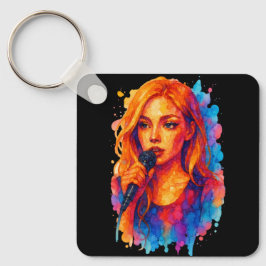 Alcoholinkt Portret van een jonge Vrouw zangeres Sleutelhanger