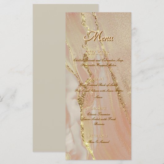 Alcoholinkt Roos Glitter Gold Chic Platte Menu (Voorkant / Achterkant)