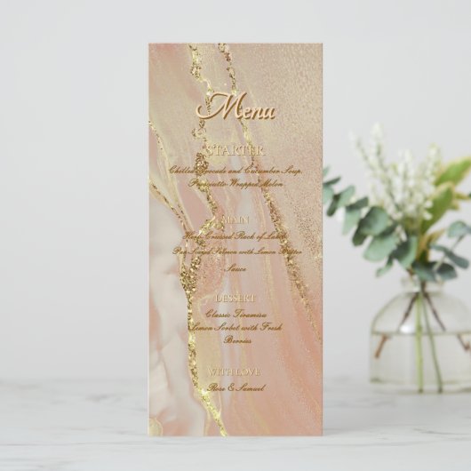 Alcoholinkt Roos Glitter Gold Chic Platte Menu (Staand voorkant)