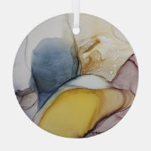 Alcoholinkt wervelt, gele tint, abstract. glas ornament (Achterkant)