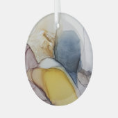 Alcoholinkt wervelt, gele tint, abstract. glas ornament (Voorkant links)