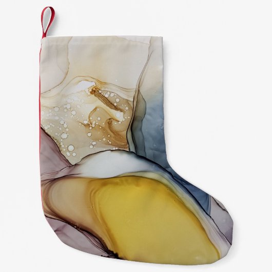 Alcoholinkt wervelt, gele tint, abstract. kleine kerstsok (Voorkant)
