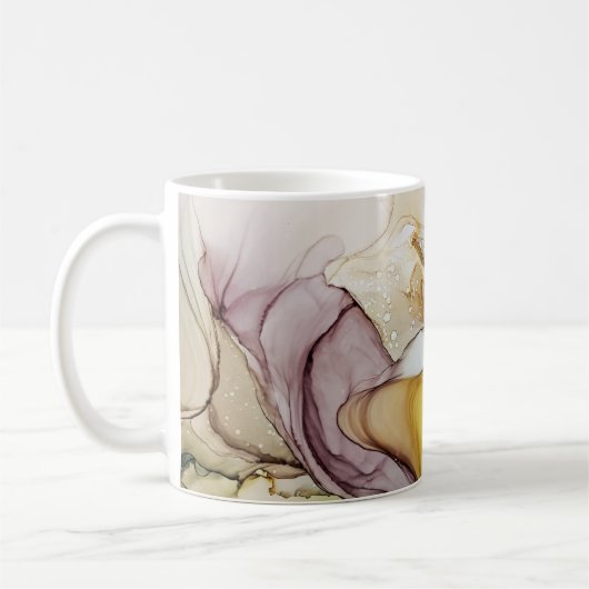 Alcoholinkt wervelt, gele tint, abstract. koffiemok (Links)
