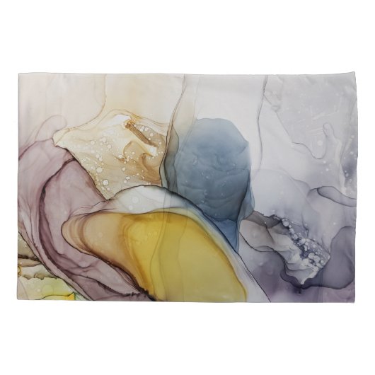 Alcoholinkt wervelt, gele tint, abstract. kussensloop (Achterkant)