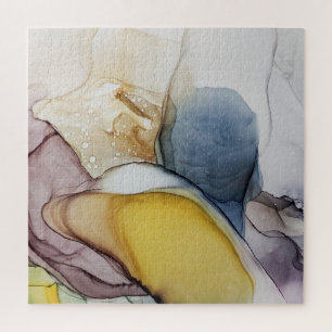 Alcoholinkt wervelt, gele tint, abstract. legpuzzel