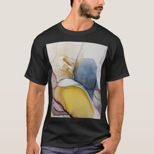 Alcoholinkt wervelt, gele tint, abstract. t-shirt (Voorkant)