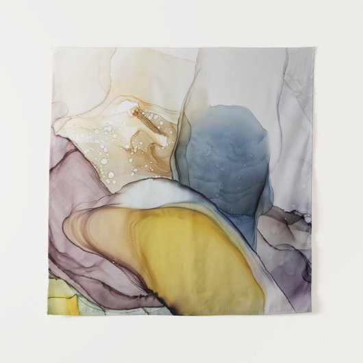 Alcoholinkt wervelt, gele tint, abstract. wandkleed (Voorkant)