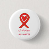 Alcoholisme Bewustmaking Red Heart Ribbon Custom P Ronde Button 3,2 Cm (Voorkant)